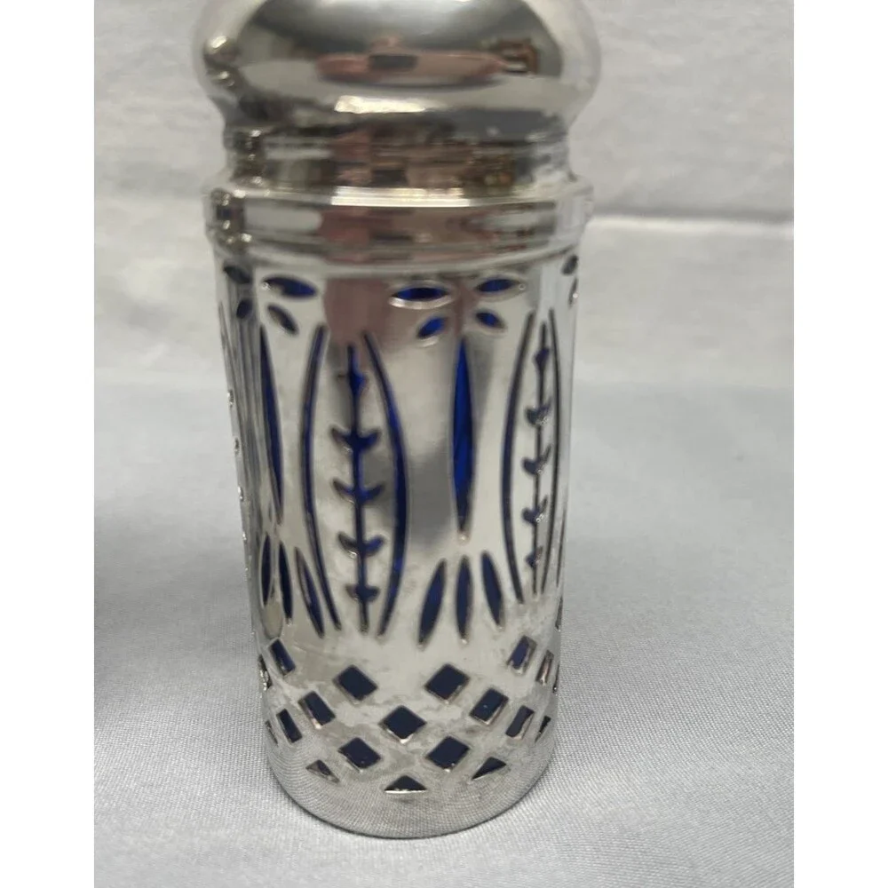 Vintage Royal Sapphire Silver Plate Cobalt Blue Glass Salt Pepper Shakers 4